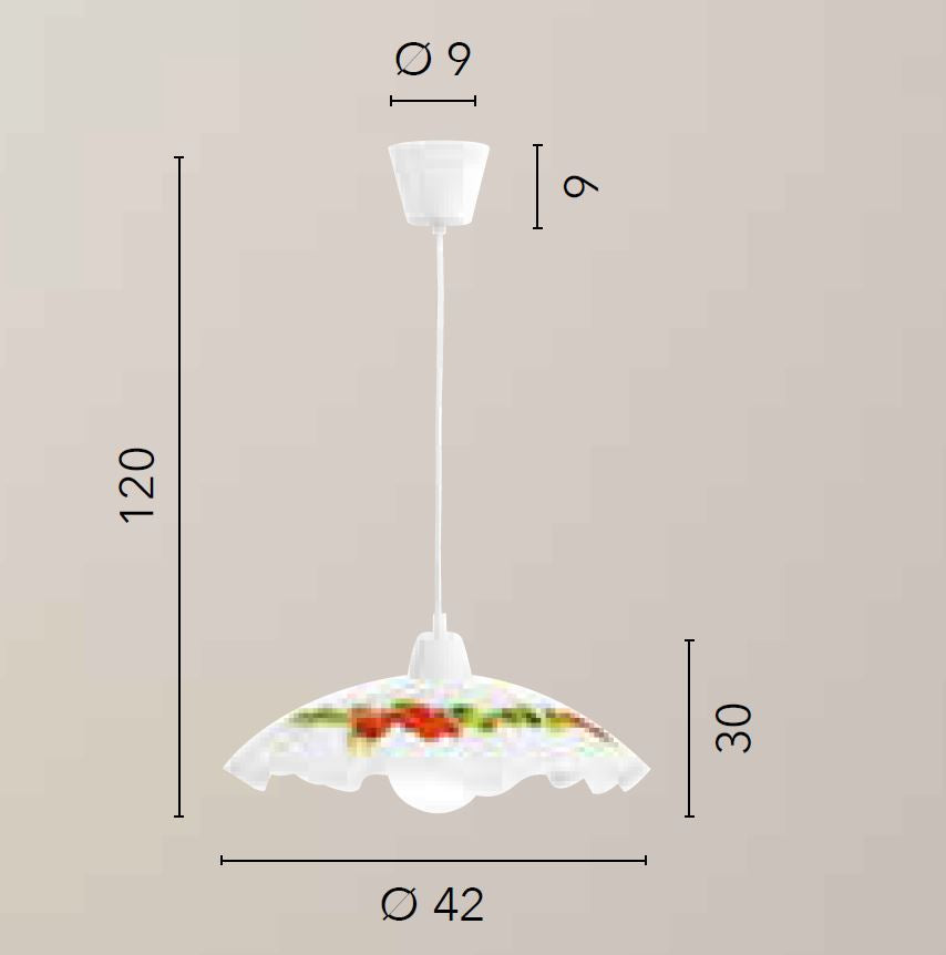 Sospensione cucina vetro opale con decoro frutta D.42cm 1XE27 non incl. RIBES Sospensione cucina vetro opale con decoro frutta D.42cm 1XE27 non incl. RIBES